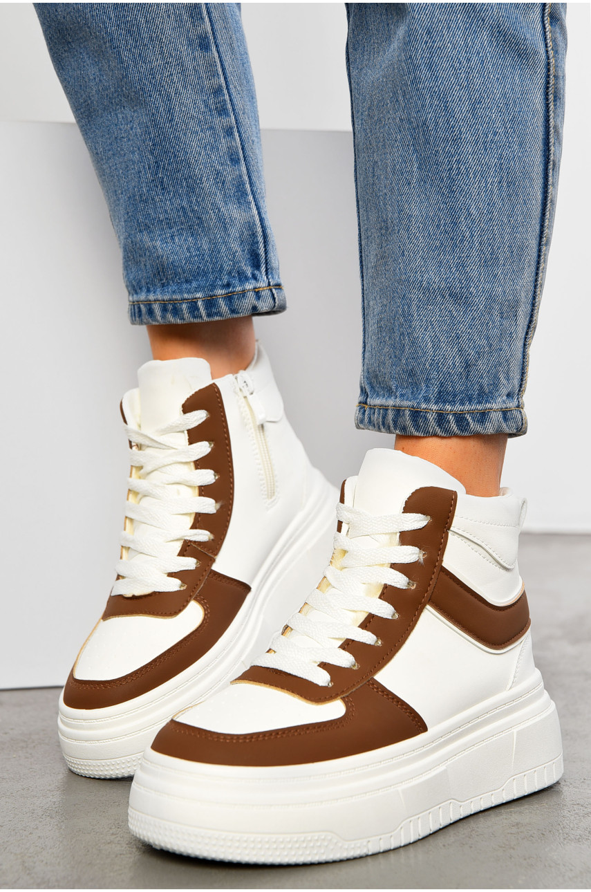 Кросівки жіночі зимові білого кольору на шнурівці 993-5 195156