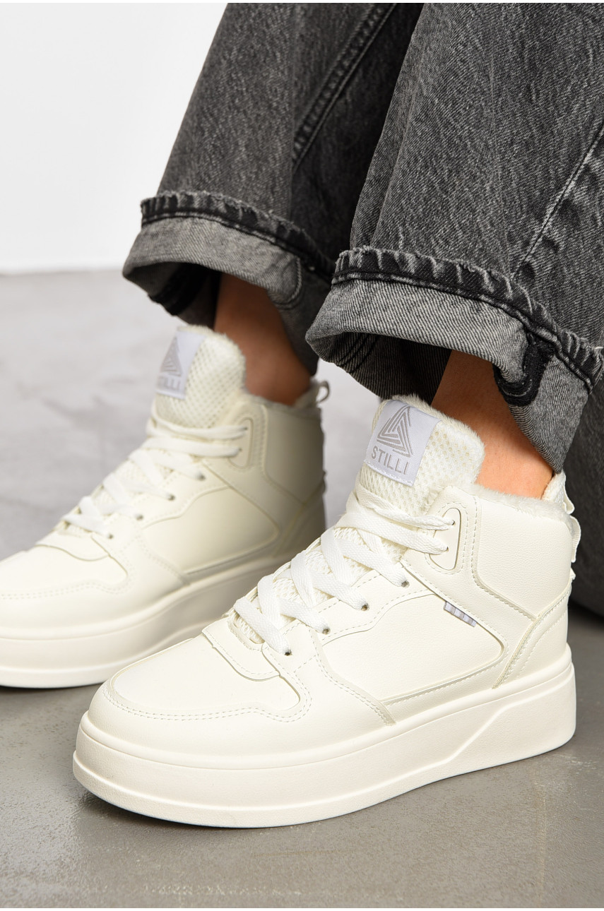 Кросівки жіночі зимові білого кольору на шнурівці 10-2 195197