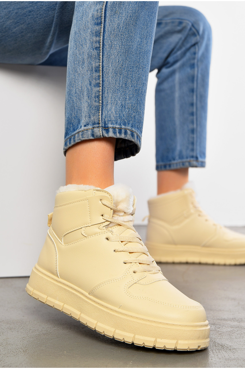 Кросівки жіночі зимові бежевого кольору на шнурівці 12-3 195200