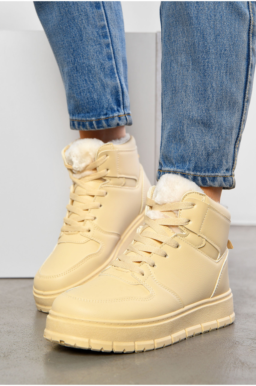 Кросівки жіночі зимові бежевого кольору на шнурівці 12-3 195200