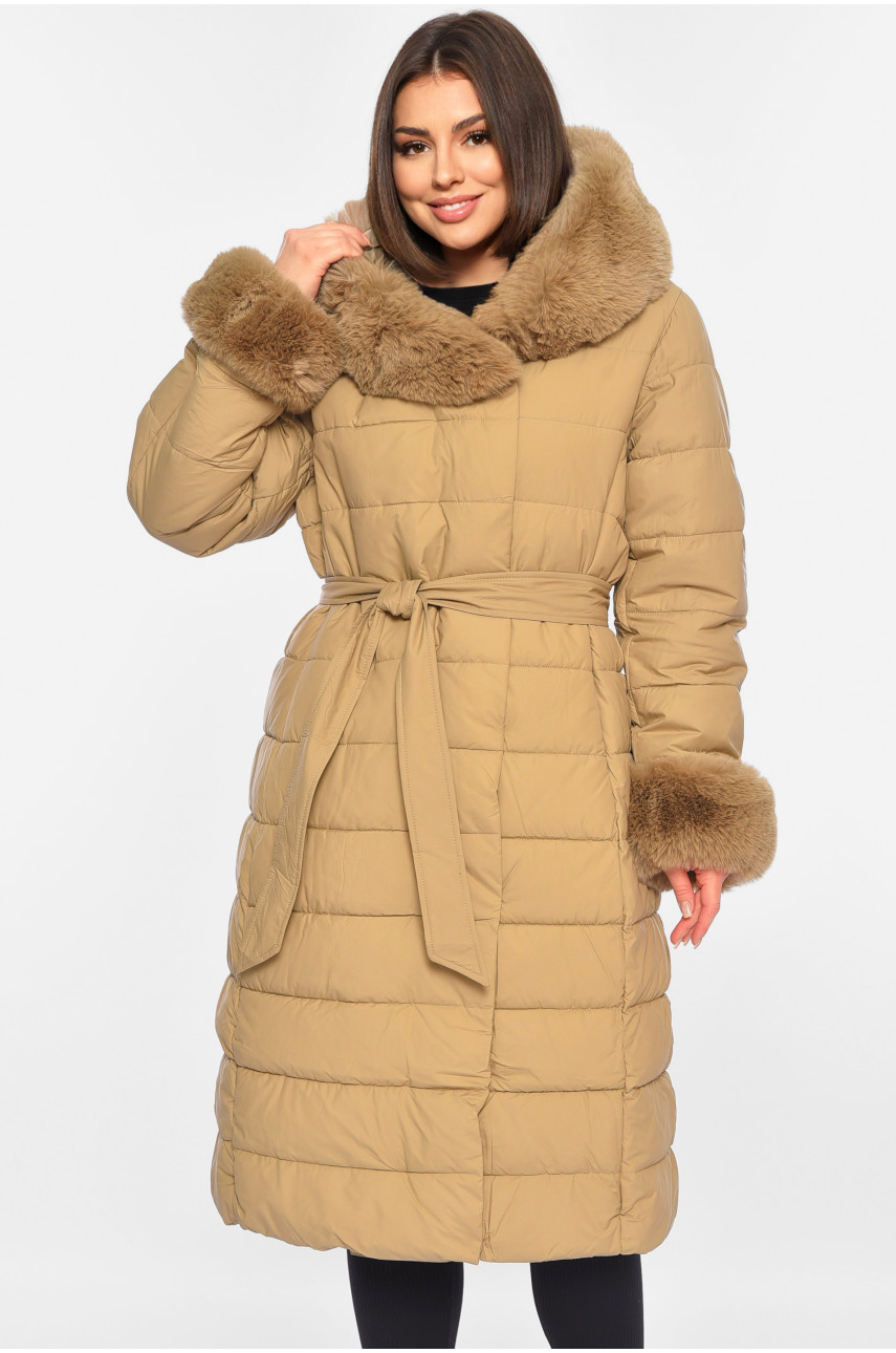 Куртка жіноча єврозима з хутром бежевого кольору 8126 195314