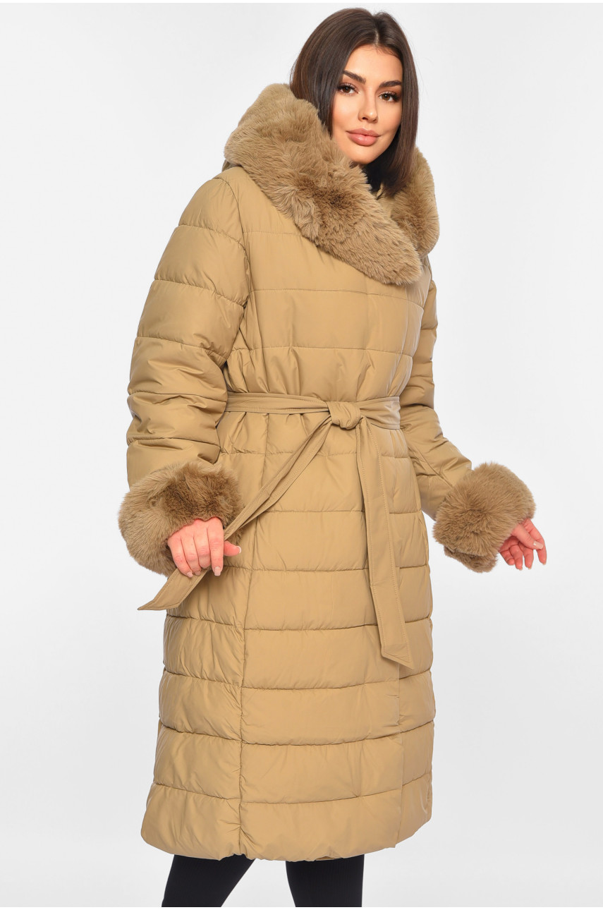 Куртка жіноча єврозима з хутром бежевого кольору 8126 195314