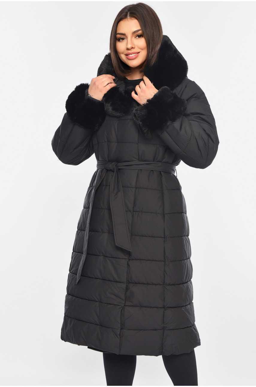 Куртка жіноча єврозима з хутром чорного кольору 8126 195316