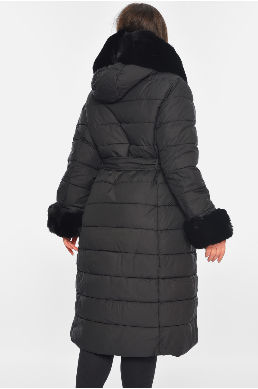 Куртка жіноча єврозима з хутром чорного кольору 8126 195316