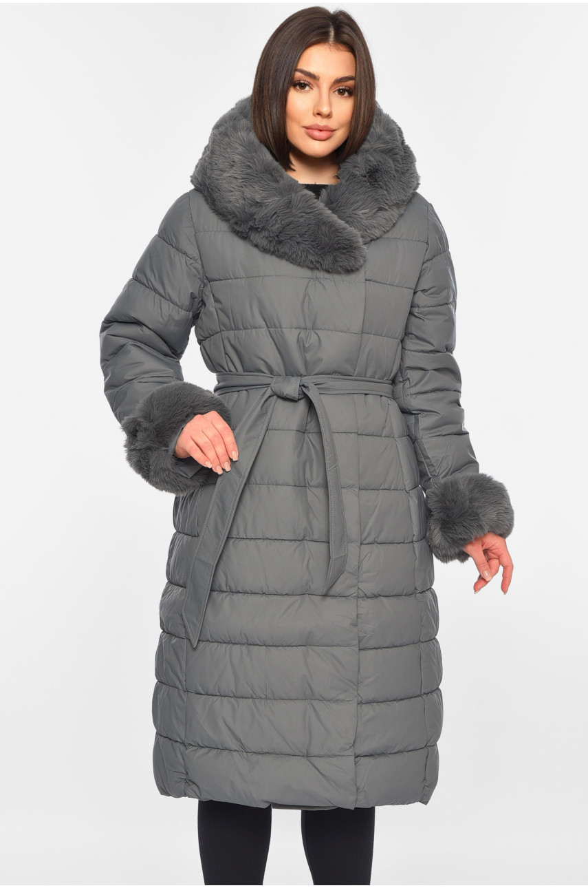 Куртка женская еврозима с мехом серого цвета 8126 195334