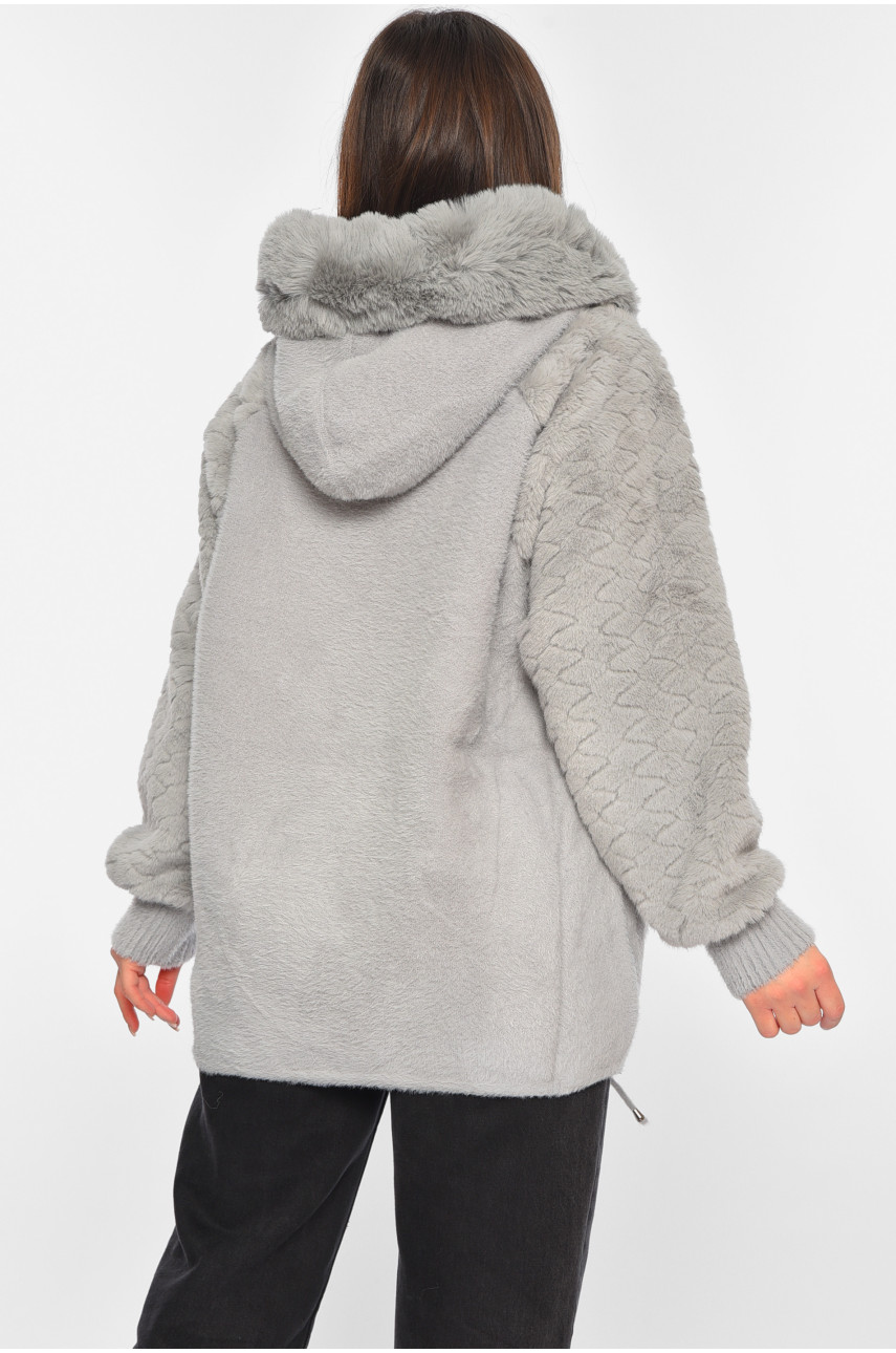 Кардиган жіночий з альпаки+хутро сірого кольору 062 195349 Кардиган жіночий з альпаки+хутро сірого кольору 062 195349