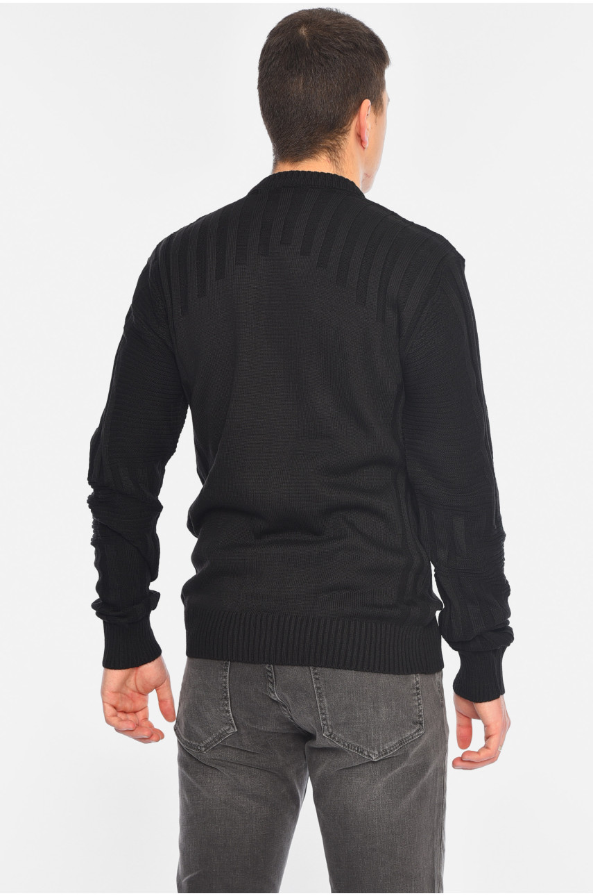 Свитер мужской однотонный черного цвета 1055-1 195388 Свитер мужской однотонный черного цвета 1055-1 195388