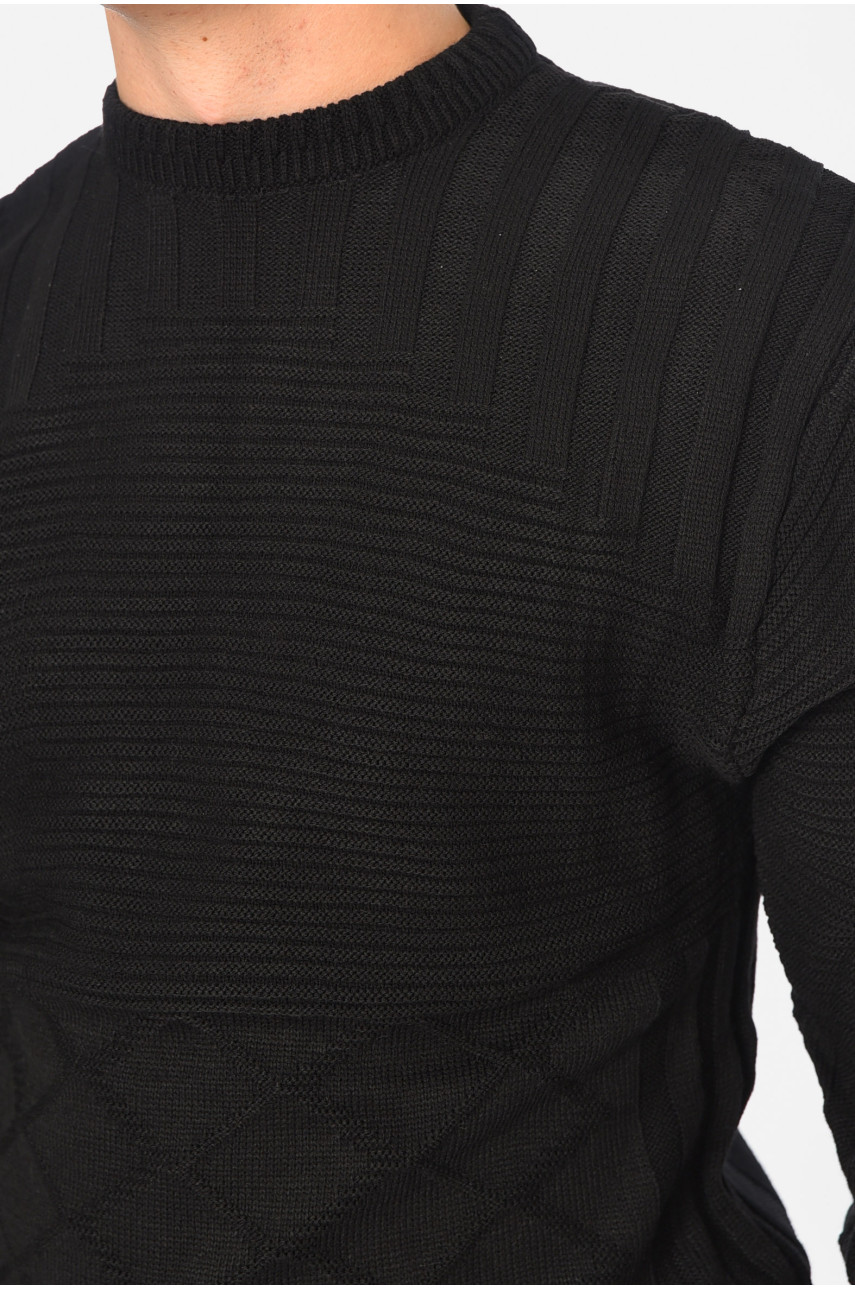 Свитер мужской однотонный черного цвета 1055-1 195388 Свитер мужской однотонный черного цвета 1055-1 195388