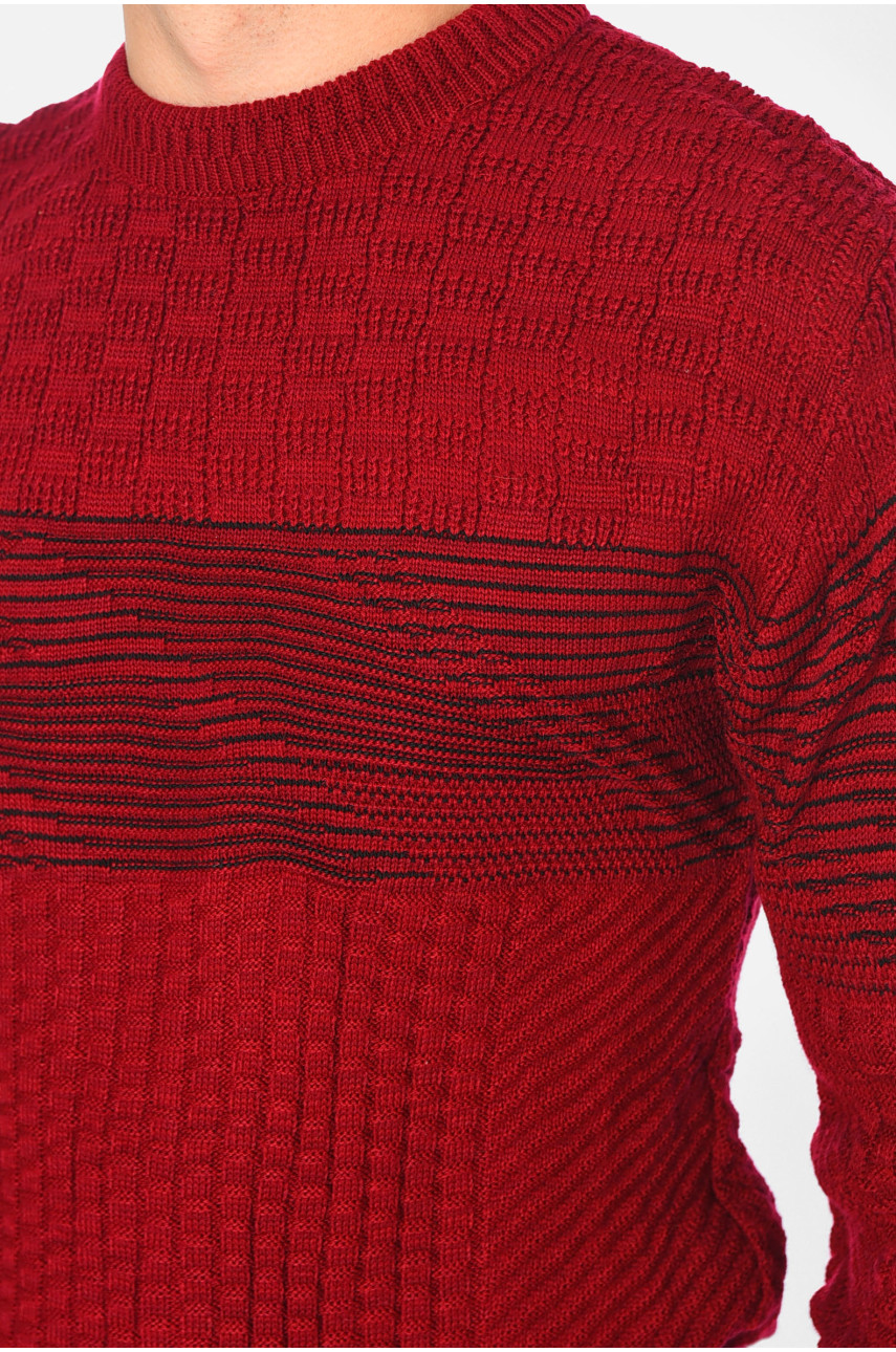 Свитер мужской однотонный бордового цвета 1008-5 195397 Свитер мужской однотонный бордового цвета 1008-5 195397