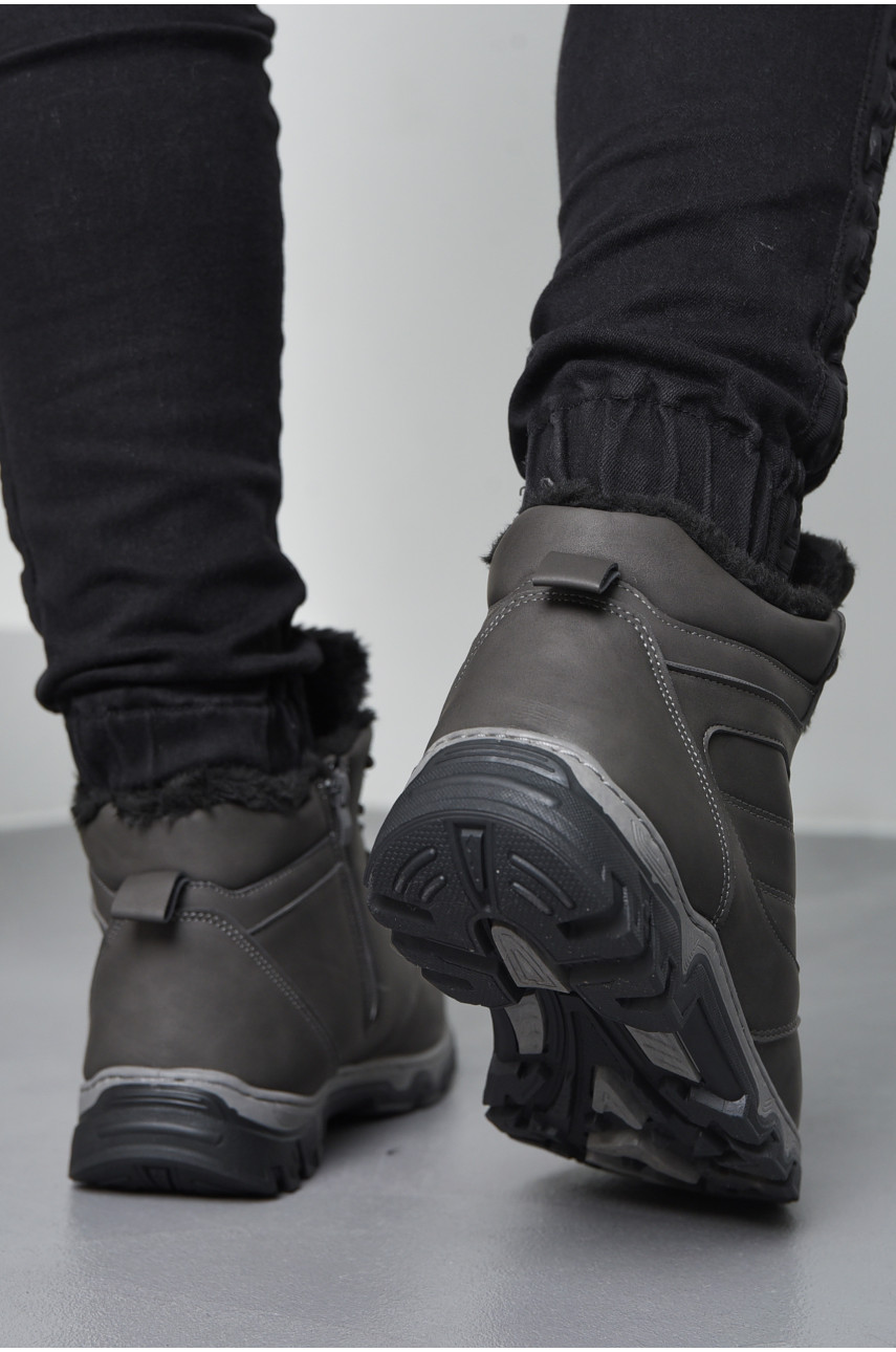 Ботинки мужские зимние на меху серого цвета МХ2305 195495