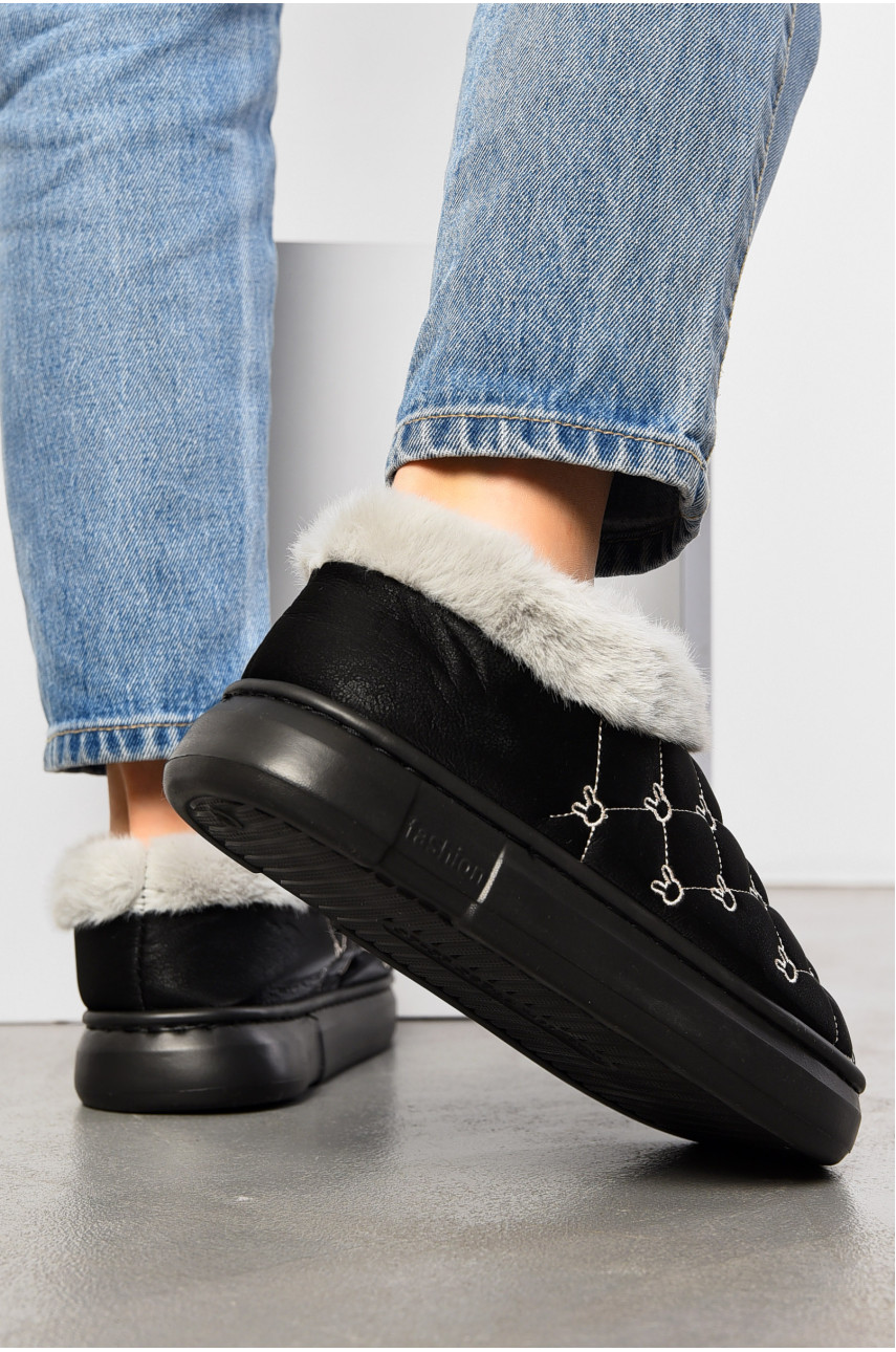 Угги женские укороченные эко кожа черного цвета JHA6 195663 Угги женские укороченные эко кожа черного цвета JHA6 195663