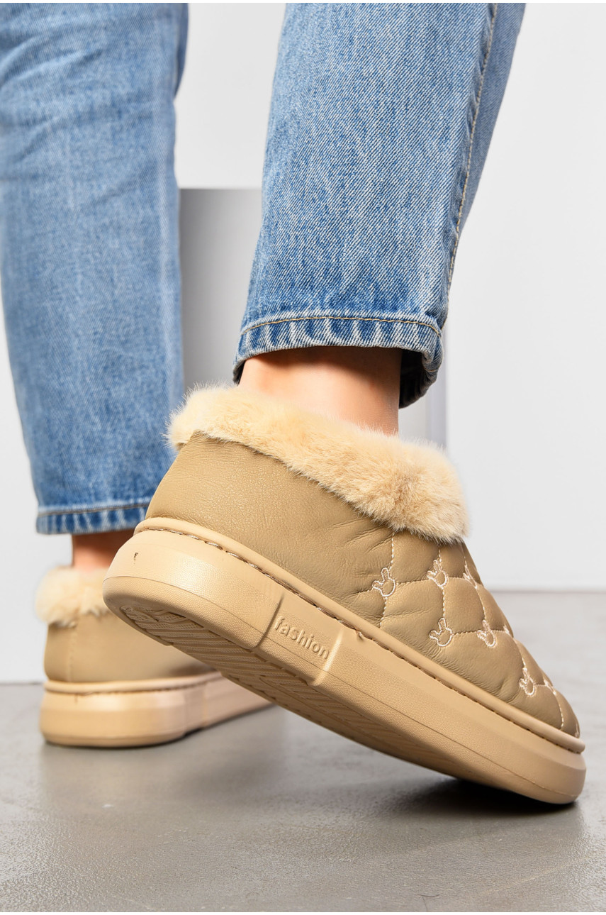 Угги женские укороченные эко кожа бежевого цвета JHA6 195665 Угги женские укороченные эко кожа бежевого цвета JHA6 195665