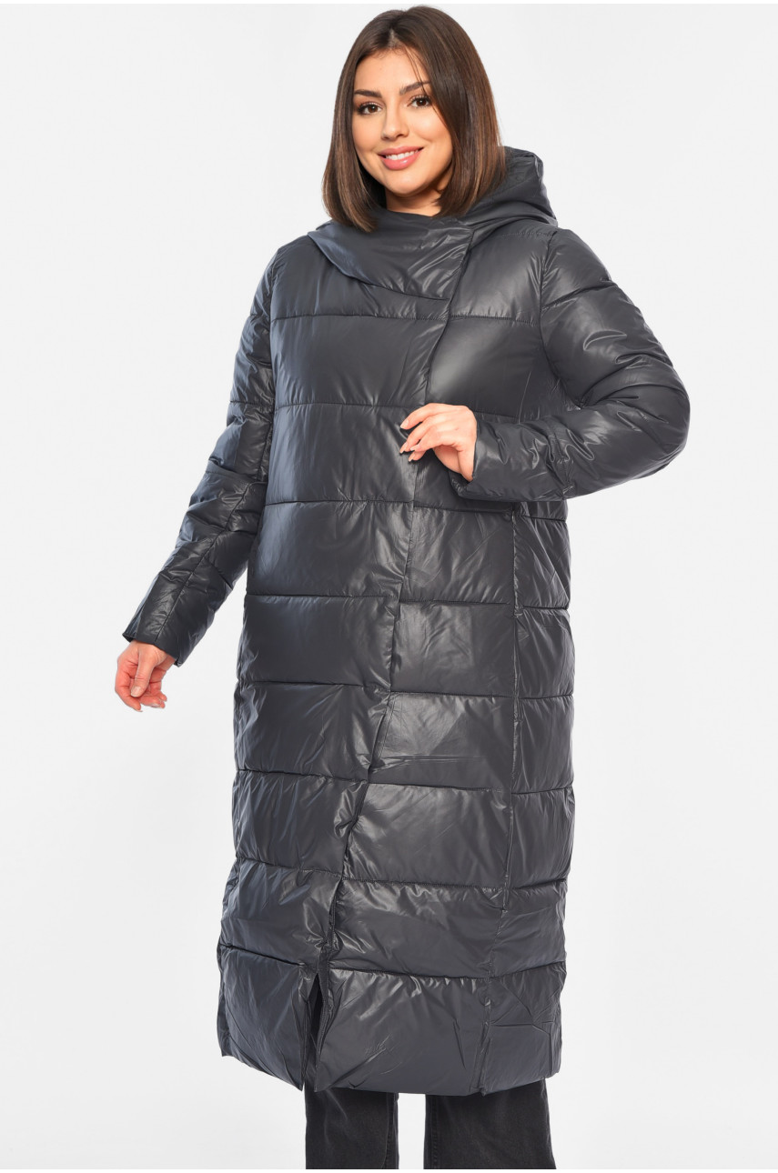 Куртка жіноча подовжена єврозима темно-сірого кольору 6871 195678