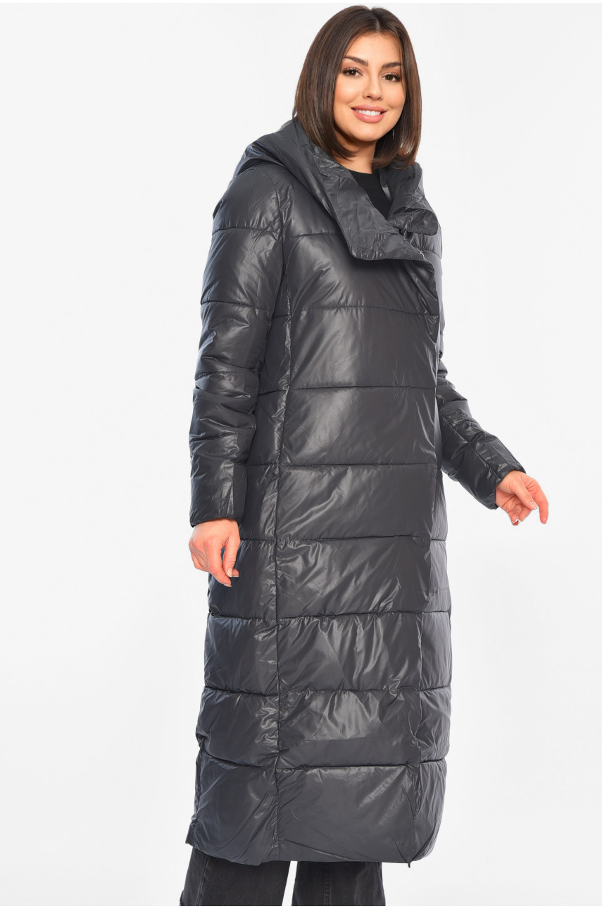 Куртка жіноча подовжена єврозима темно-сірого кольору 6871 195678