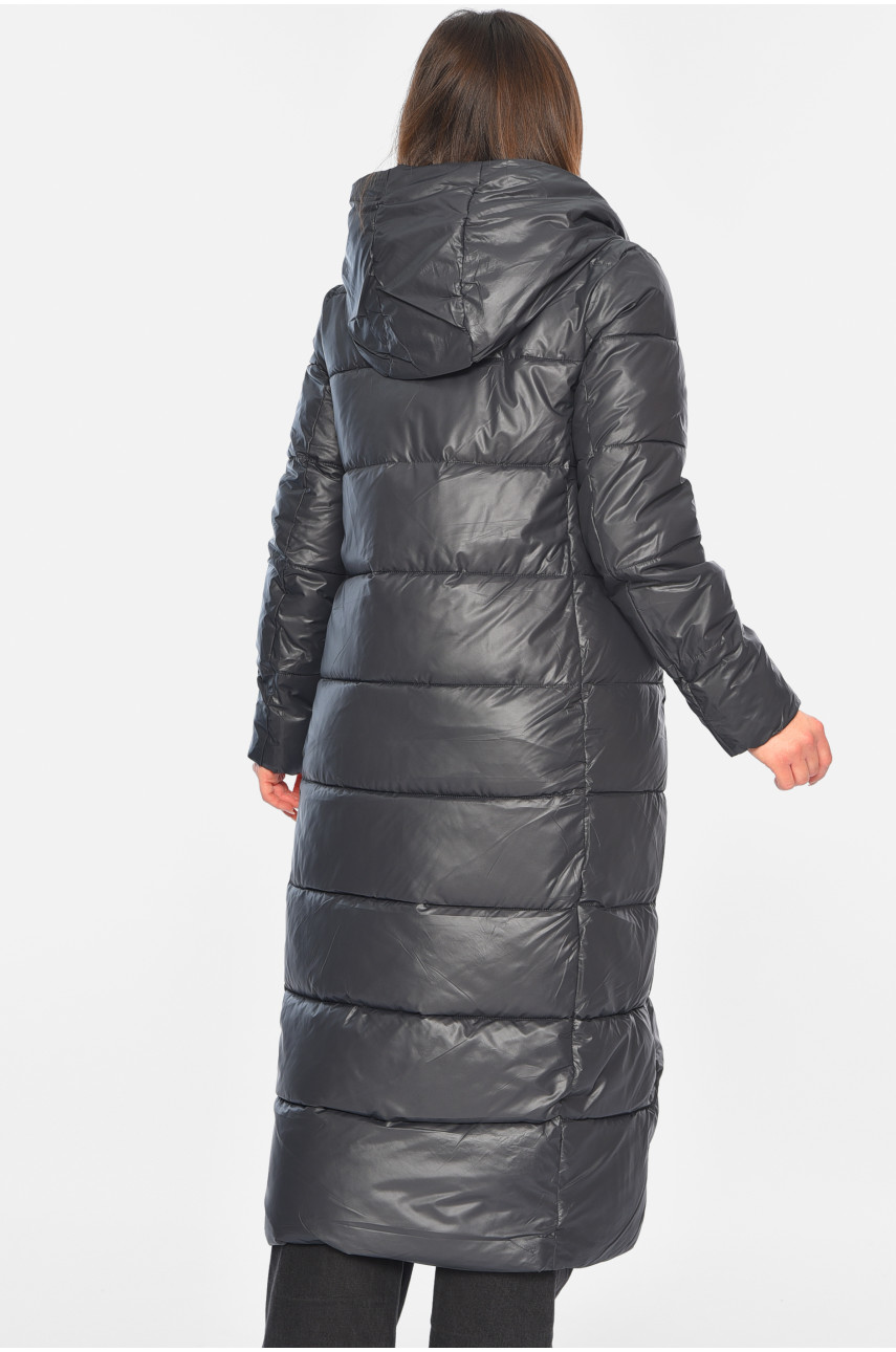 Куртка жіноча подовжена єврозима темно-сірого кольору 6871 195678