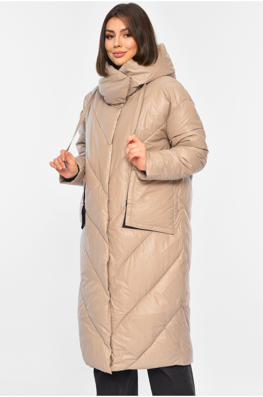 Куртка жіноча подовжена єврозима бежевого кольору 8937 195680
