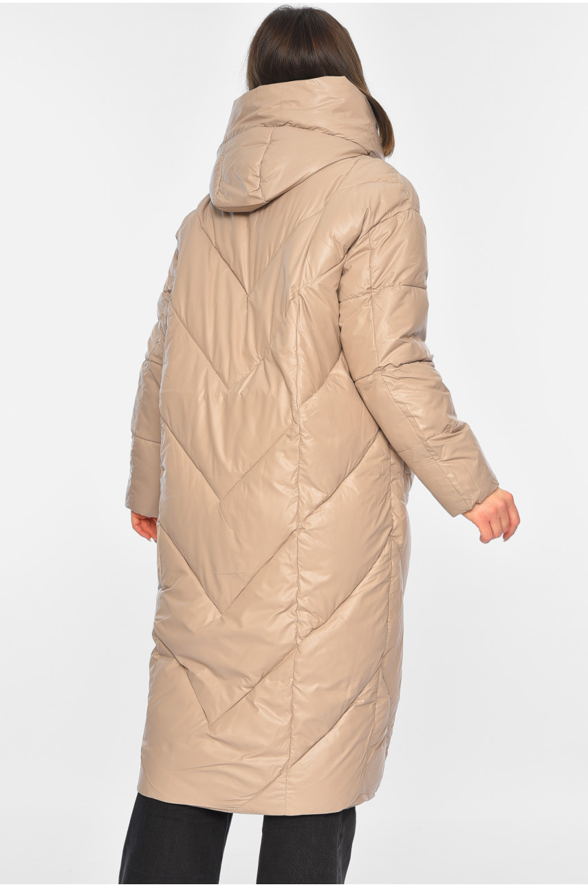 Куртка жіноча подовжена єврозима бежевого кольору 8937 195680