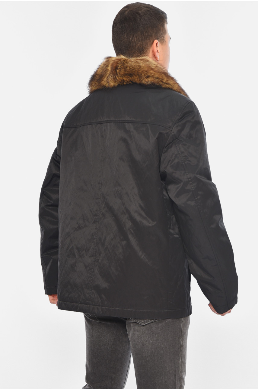 Куртка чоловіча напівбатальна єврозима з натуральним хутром чорного кольору 28726 195688