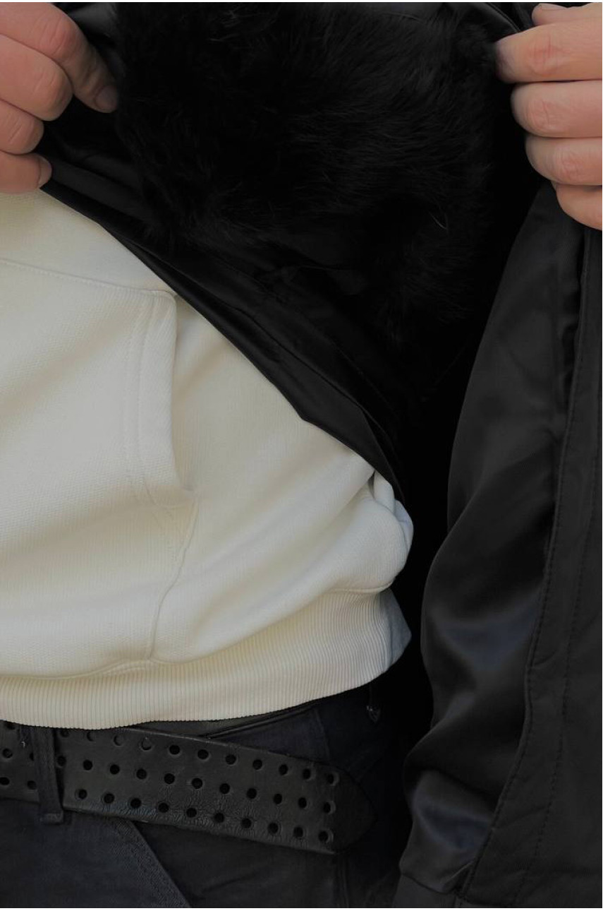 Куртка чоловіча напівбатальна єврозима з натуральним хутром чорного кольору 6101 195694