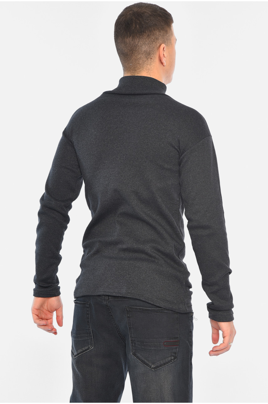 Гольф чоловічий однотонний на флісі темно-сірого кольору 195698 Гольф чоловічий однотонний на флісі темно-сірого кольору 195698