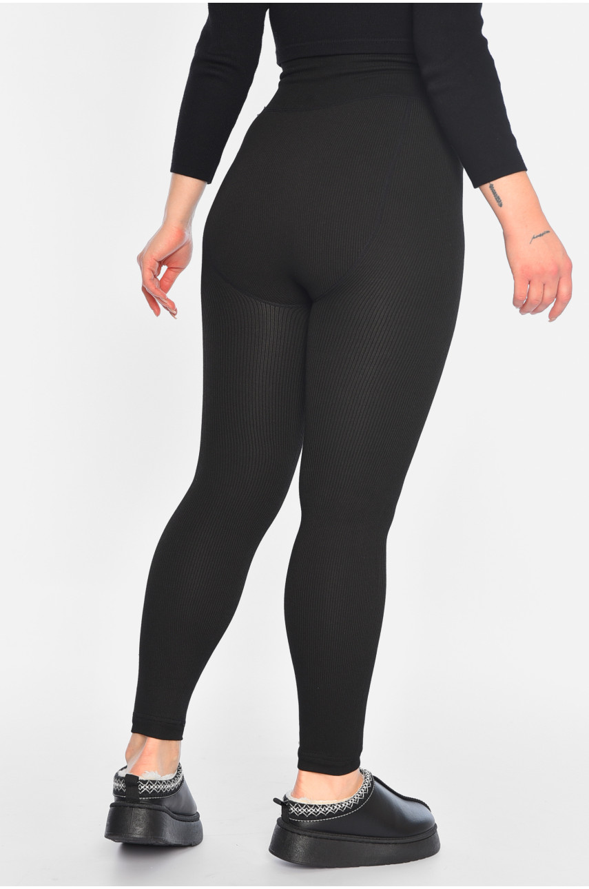 Лосины женские утепленные в рубчик черного цвета А968 195709