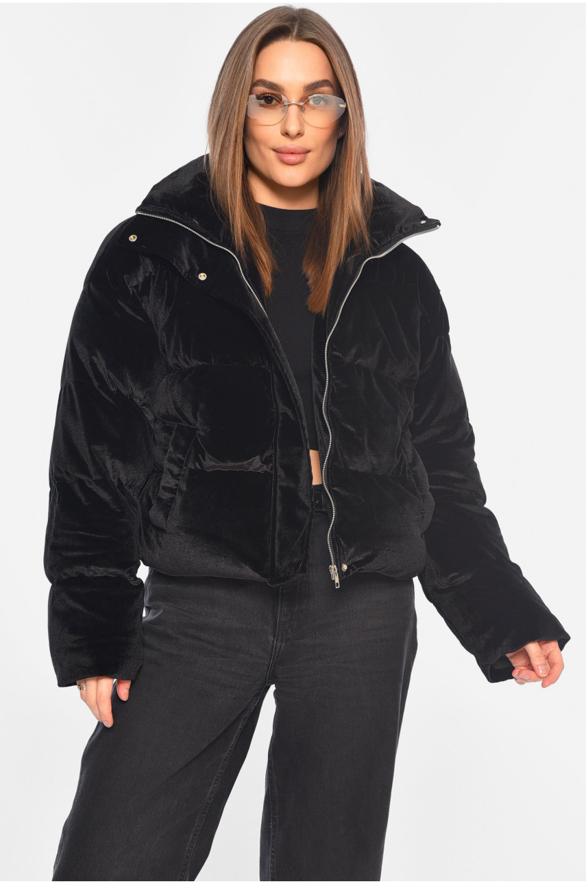 Куртка жіноча єврозима велюрова чорного кольору 1532 195772