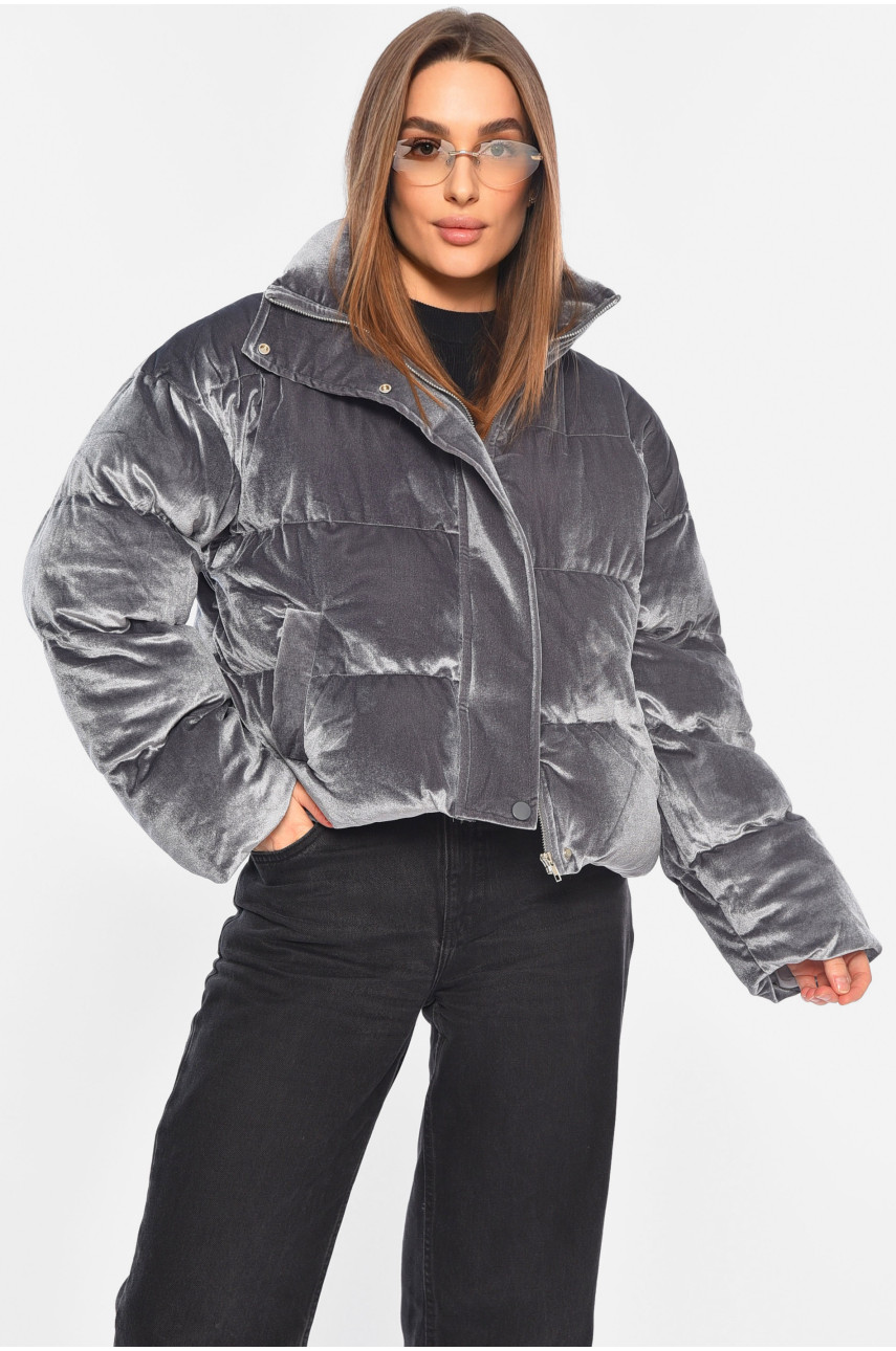 Куртка жіноча єврозима велюрова сірого кольору 1532 195774