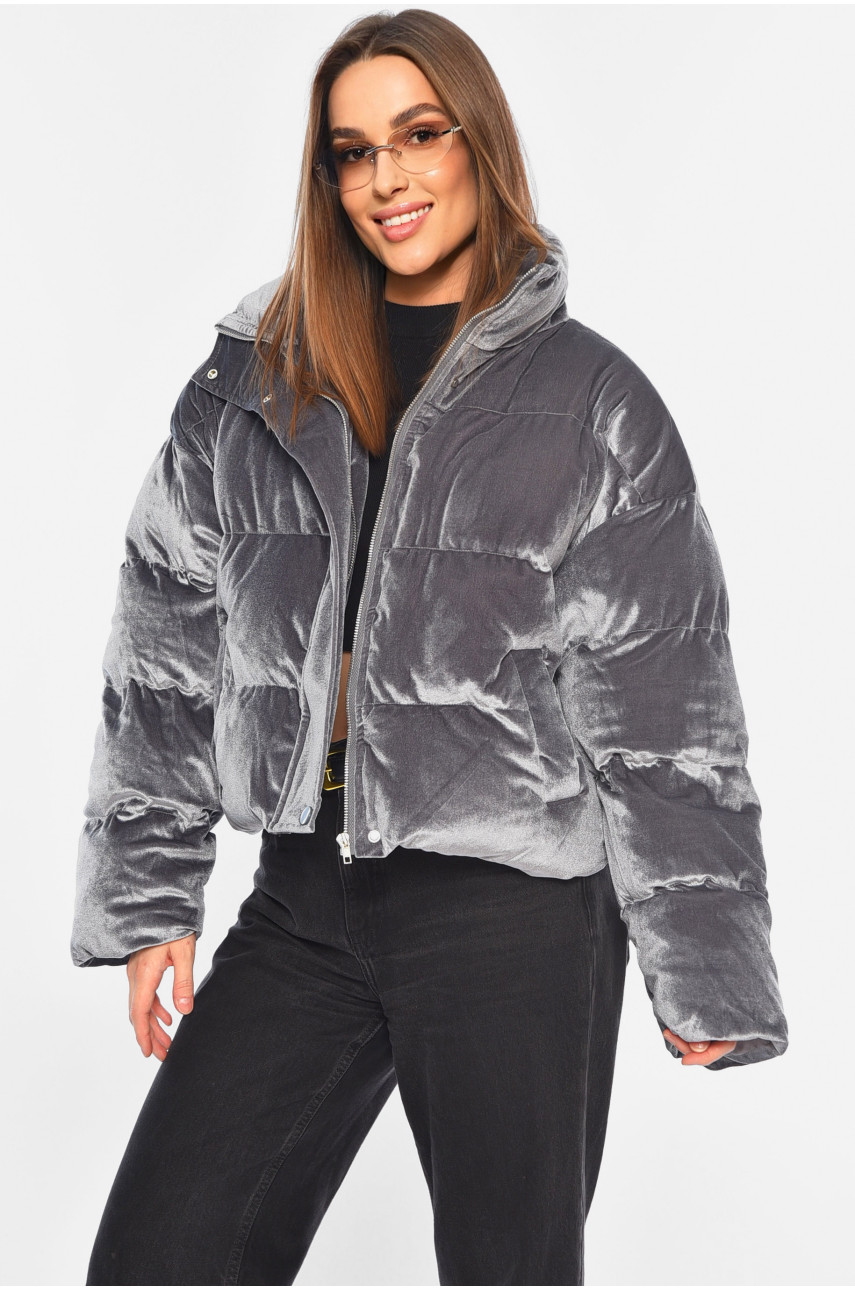 Куртка жіноча єврозима велюрова сірого кольору 1532 195774