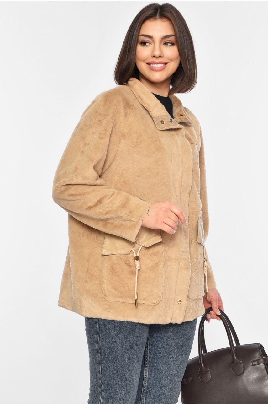 Шуба жіноча на штучному хутрі кольору мокко 9915 195789