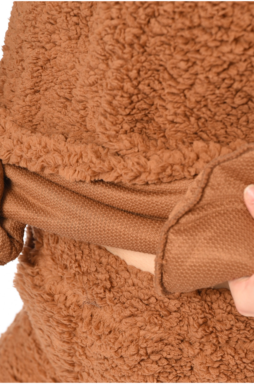 Спортивный костюм женский тедди коричнивого цвета 1211 195793