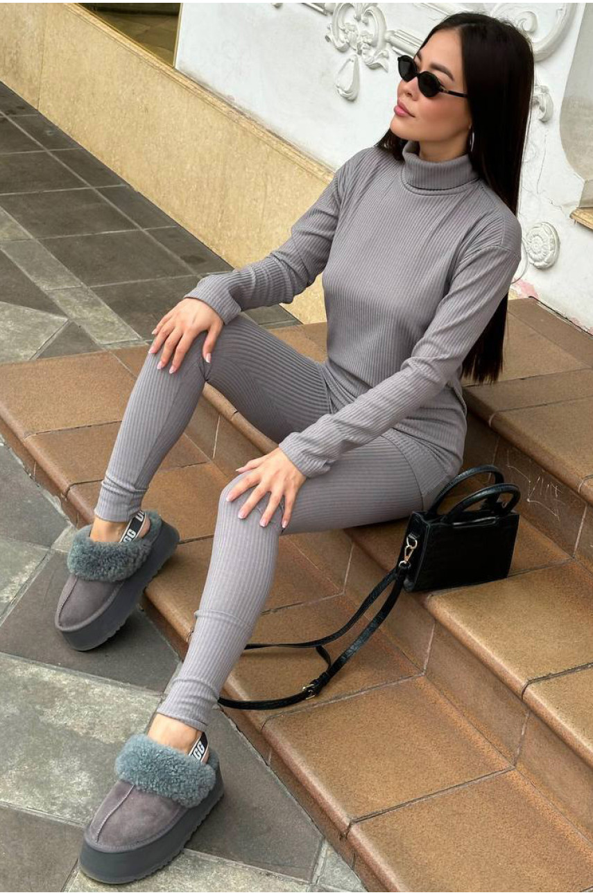 Костюм женский в рубчик серого цвета 195795 Костюм женский в рубчик серого цвета 195795