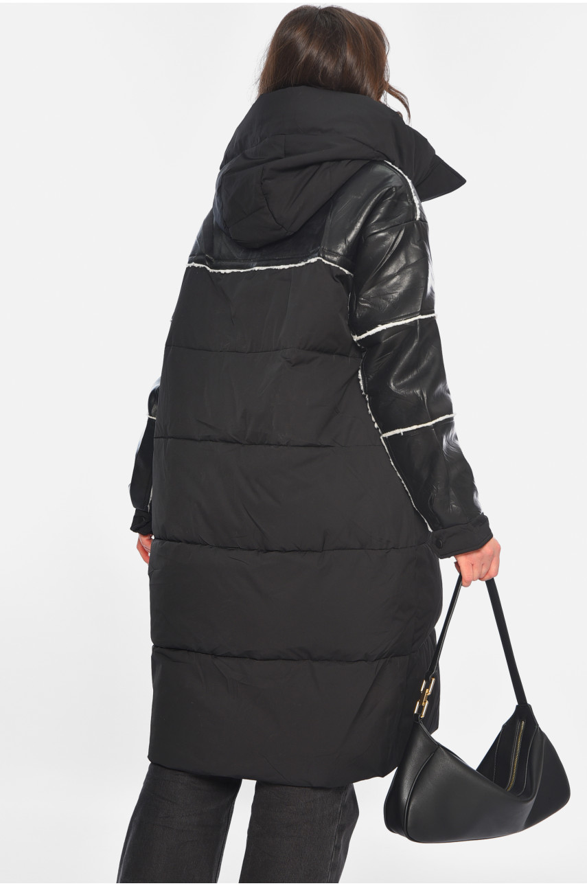 Куртка-дубленка женская удлиненная еврозима черного цвета 1131 195796 Куртка-дубленка женская удлиненная еврозима черного цвета 1131 195796