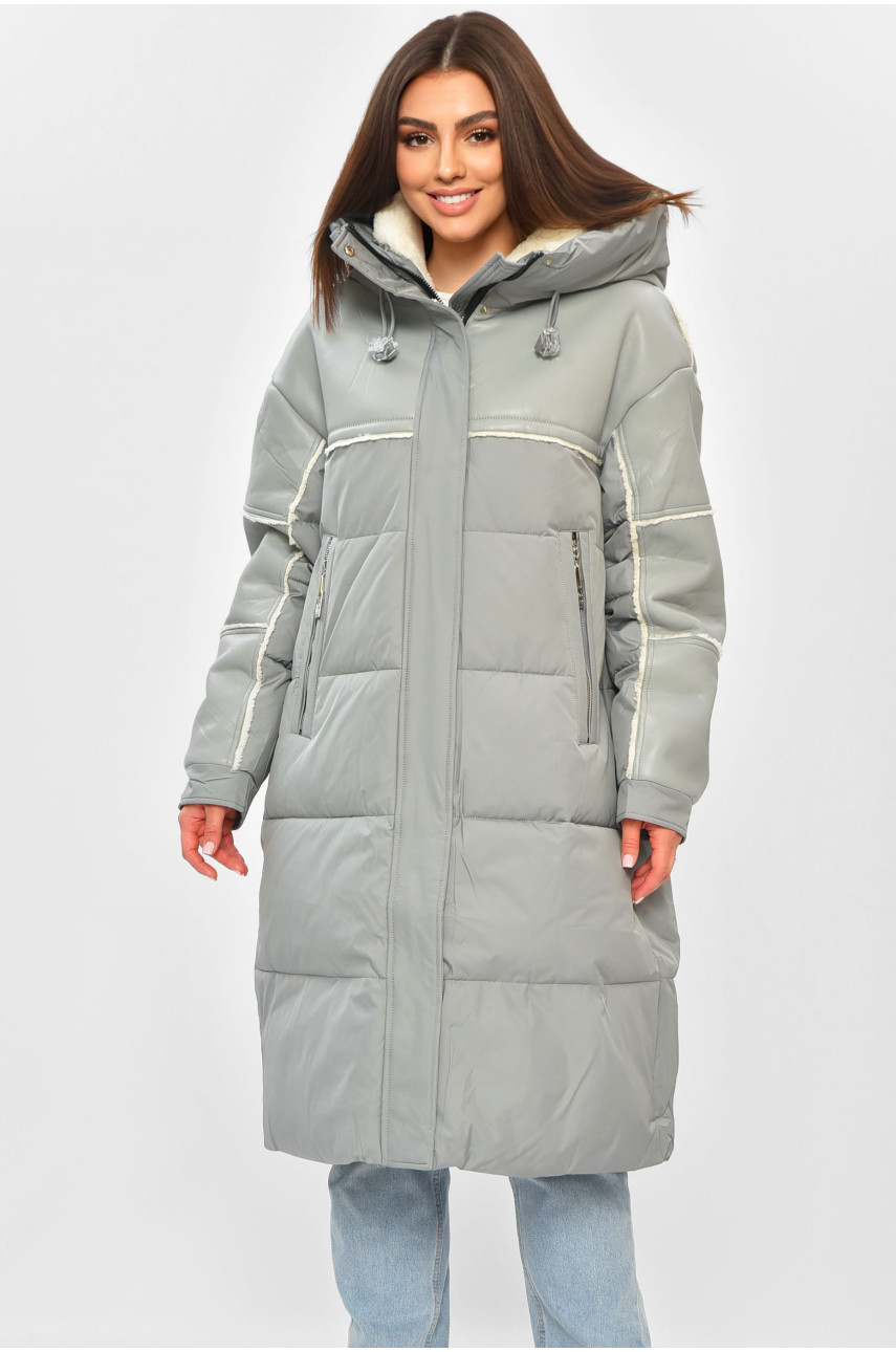 Куртка-дублянка жіноча подовжена єврозима сірого кольору 1131 195797