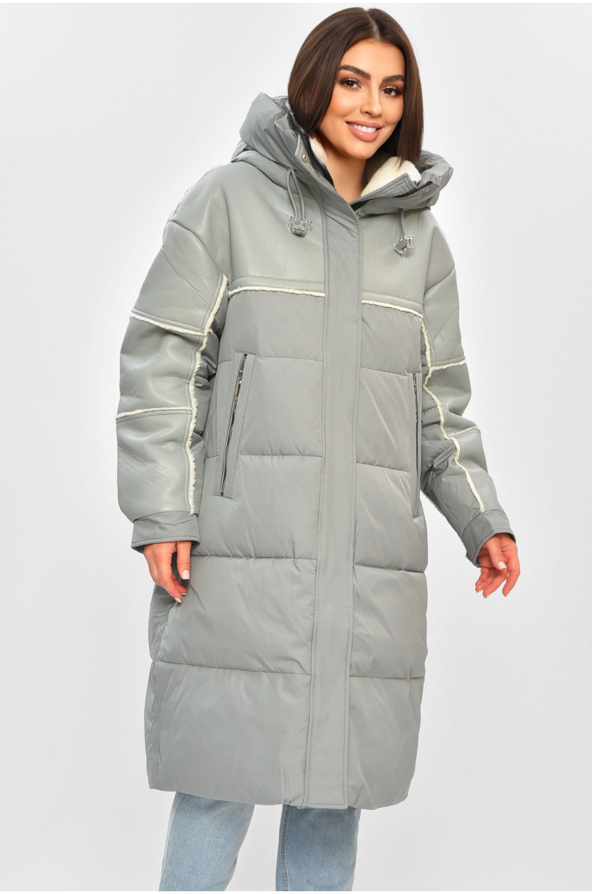 Куртка-дублянка жіноча подовжена єврозима сірого кольору 1131 195797