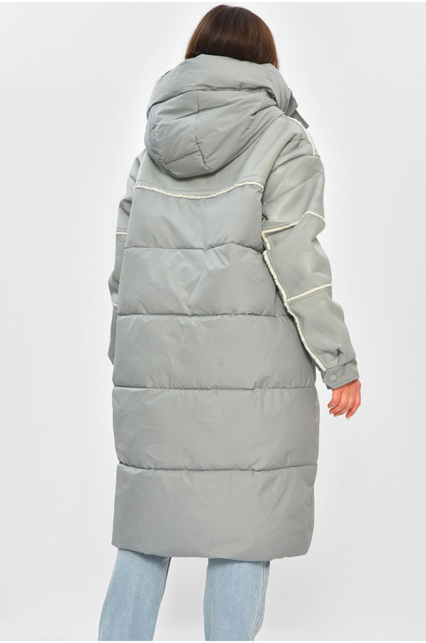Куртка-дублянка жіноча подовжена єврозима сірого кольору 1131 195797