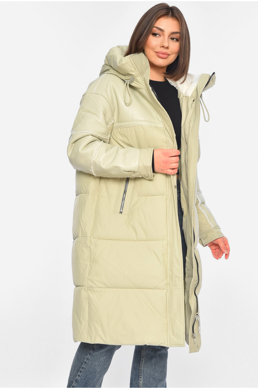 Куртка-дублянка жіноча подовжена єврозима м'ятного кольору 1131 195799
