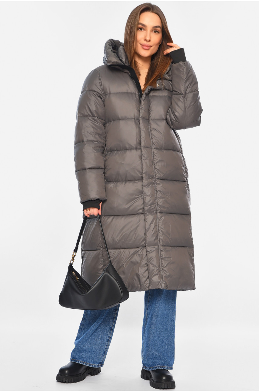 Куртка жіноча подовжена єврозима темно-сірого кольору 8043 195801
