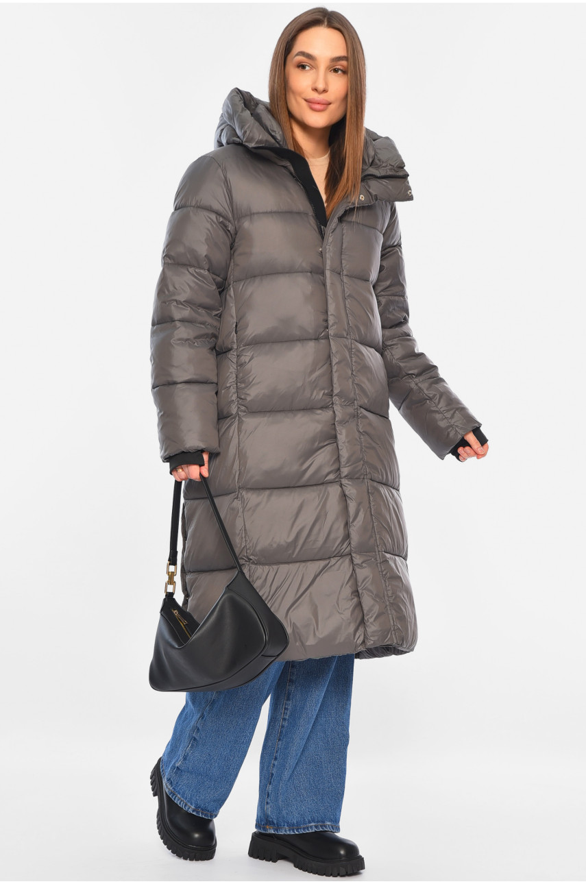 Куртка жіноча подовжена єврозима темно-сірого кольору 8043 195801