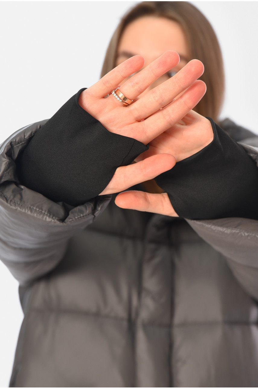 Куртка жіноча подовжена єврозима темно-сірого кольору 8043 195801