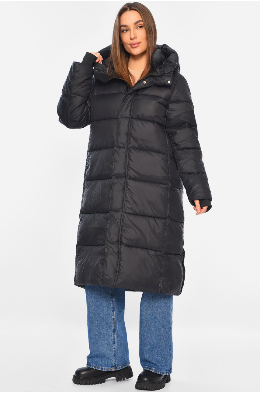 Куртка жіноча подовжена єврозима чорного кольору 8043 195802