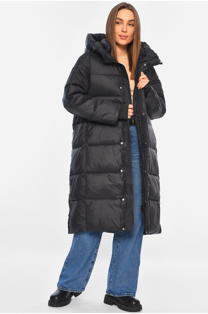 Куртка жіноча подовжена єврозима чорного кольору 8043 195802