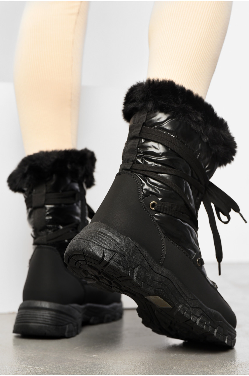 Дутики жіночі на хутрі чорного кольору К989 195808