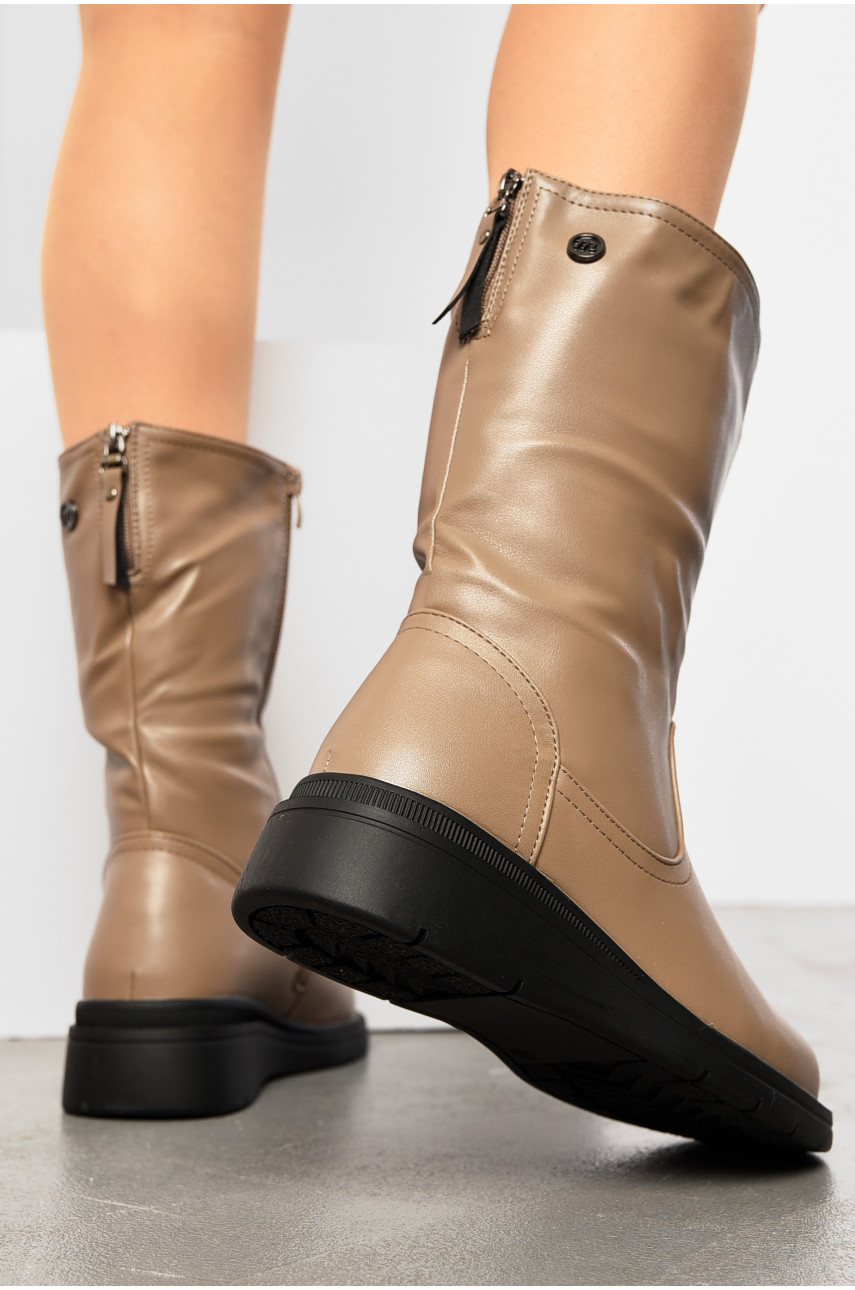 Сапоги женские зимние на молнии темно-бежевого цвета 213-2 195812 Сапоги женские зимние на молнии темно-бежевого цвета 213-2 195812