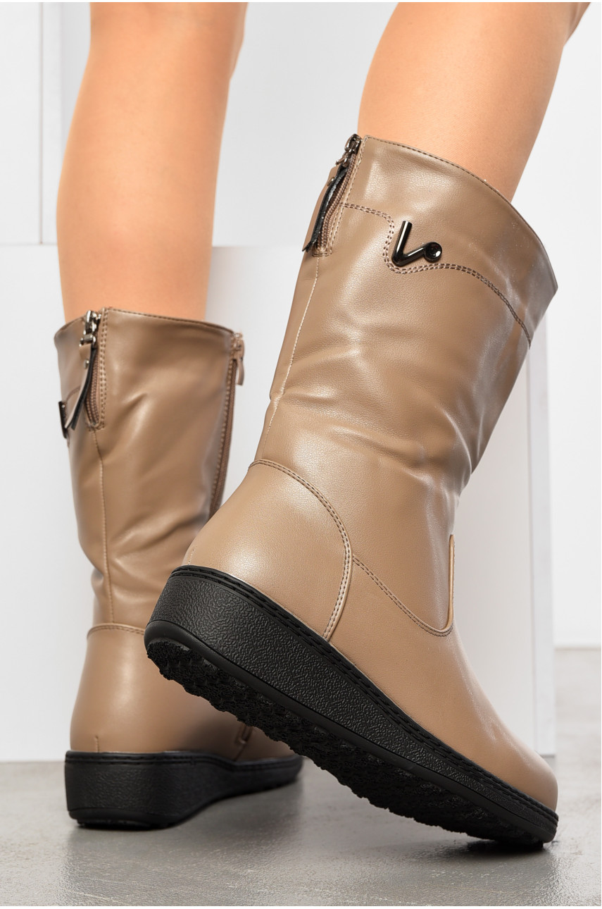Сапоги женские зимние на молнии темно-бежевого цвета 202-2 195824 Сапоги женские зимние на молнии темно-бежевого цвета 202-2 195824