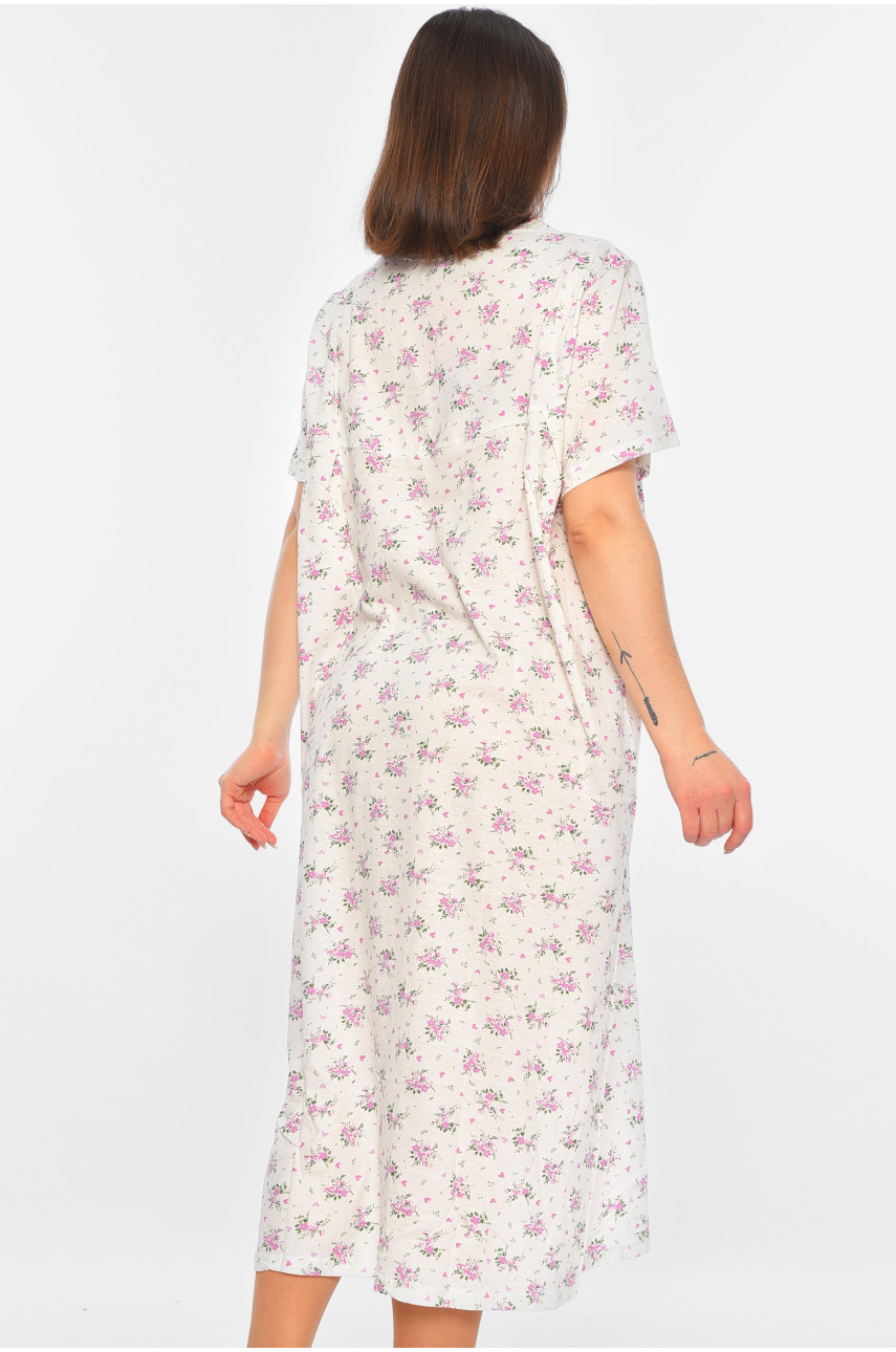 Нічна сорочка жіноча батальна білого кольору з принтом 353 195833 Нічна сорочка жіноча батальна білого кольору з принтом 353 195833