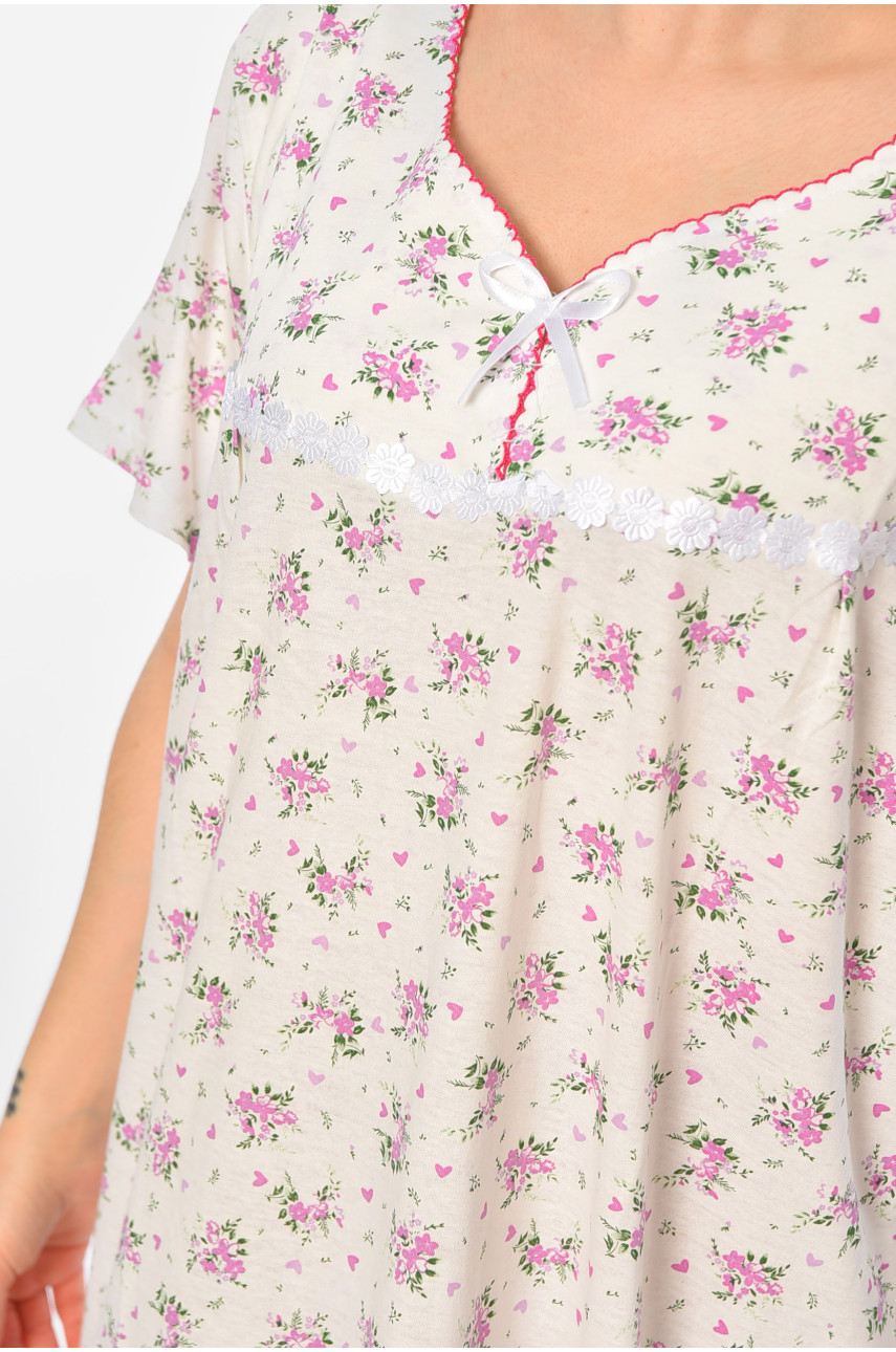 Нічна сорочка жіноча батальна білого кольору з принтом 353 195833 Нічна сорочка жіноча батальна білого кольору з принтом 353 195833