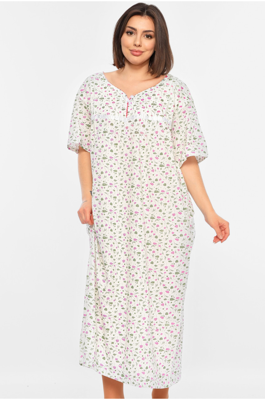 Нічна сорочка жіноча батальна білого кольору з принтом 353 195846 Нічна сорочка жіноча батальна білого кольору з принтом 353 195846