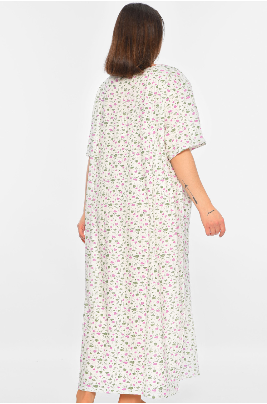 Нічна сорочка жіноча батальна білого кольору з принтом 353 195846 Нічна сорочка жіноча батальна білого кольору з принтом 353 195846