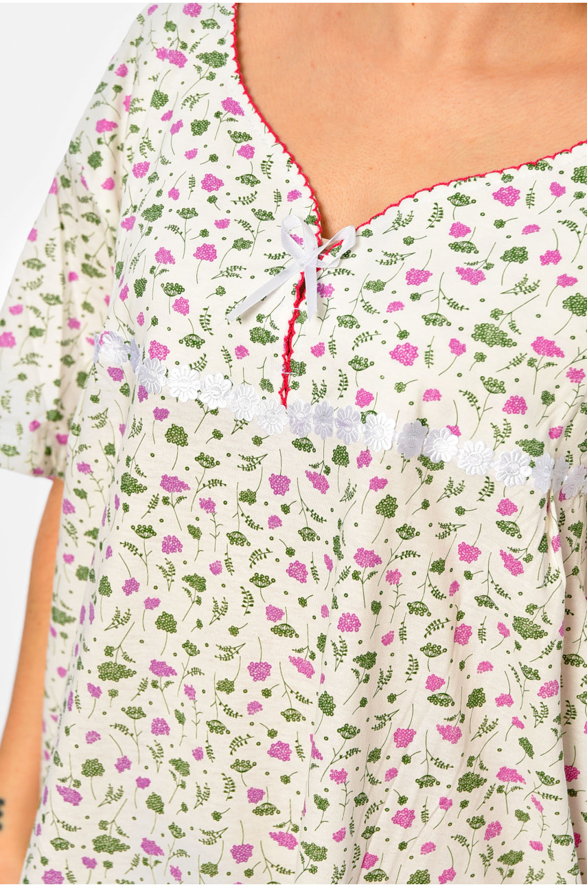 Нічна сорочка жіноча батальна білого кольору з принтом 353 195846 Нічна сорочка жіноча батальна білого кольору з принтом 353 195846