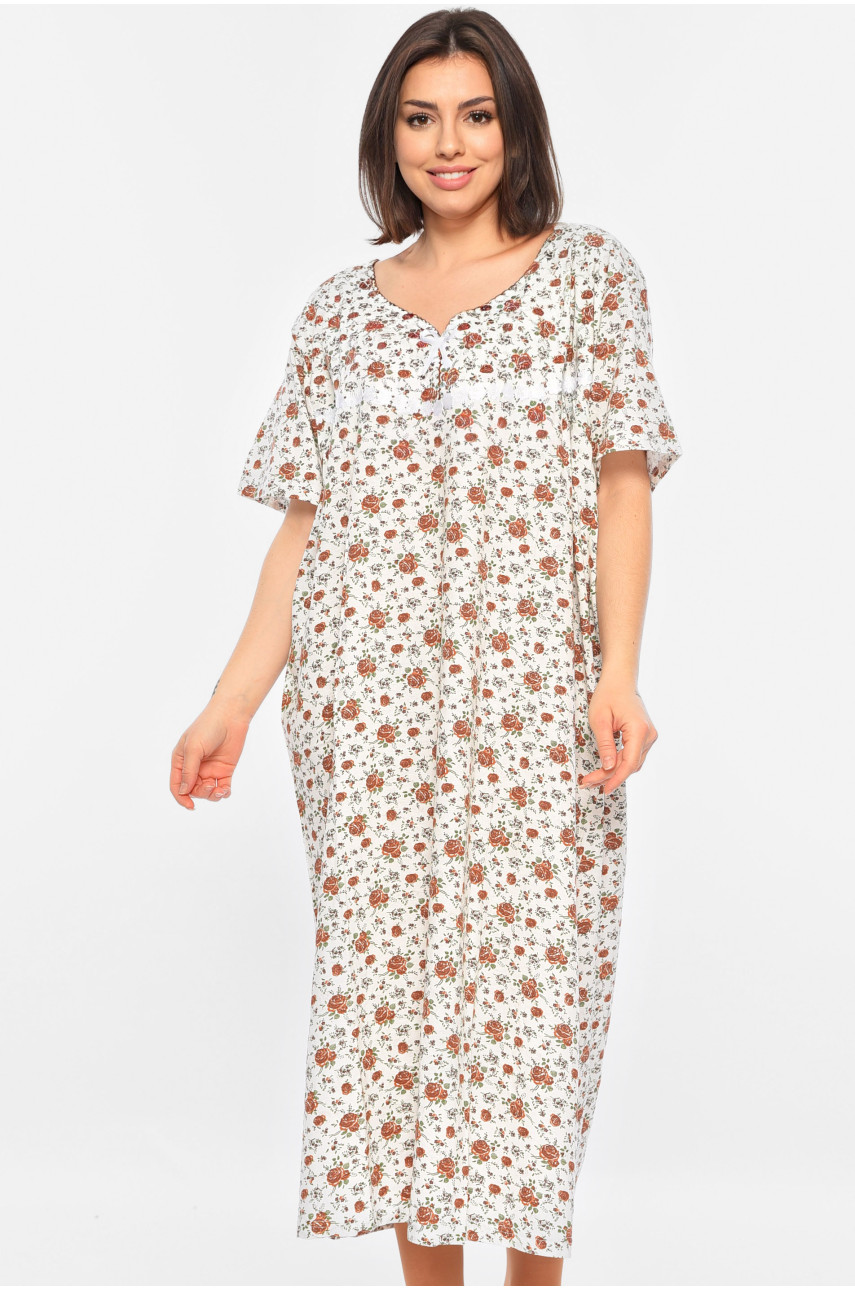 Нічна сорочка жіноча батальна білого кольору з принтом 353 195849 Нічна сорочка жіноча батальна білого кольору з принтом 353 195849